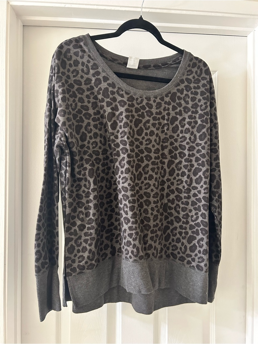 Avia Gray Leopard Scoop Neck Sweater